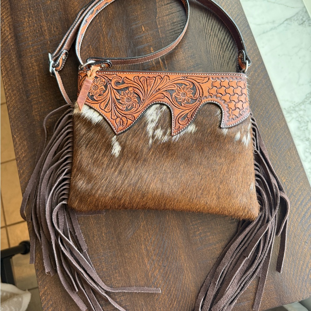 Cowhide & Leather Fringe Bag
